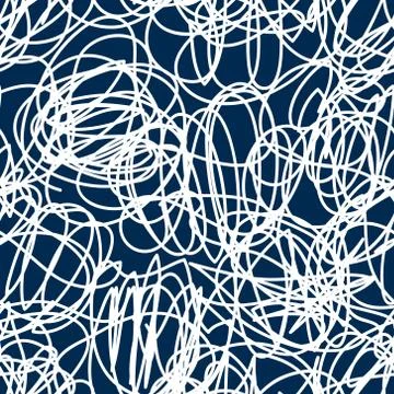 Seamless vector blue and white scribble pattern Stock Illustration