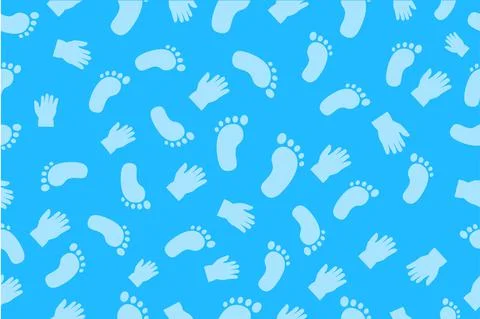 Seamless Vector Blue Background Baby Hand and Foot Print Иллюстрация