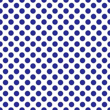 Seamless vector blue polka dots pattern on white background Stock Illustration