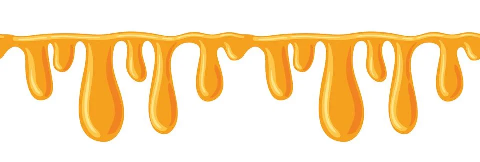 A seamless vector border featuring dripping honey drops, showcasing the gol.. Illustrazione stock