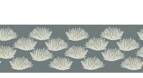 Seamless vector border grass pattern. Hand drawn leaf bush ornamental banner Stock Illustration