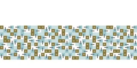 Seamless vector border pattern. Hand drawn square geometric mosaic grid. Modern Illustrazione stock