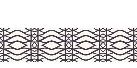 Seamless vector border pattern. Hand drawn woven trellis grid. Geometric black Stockillustratie