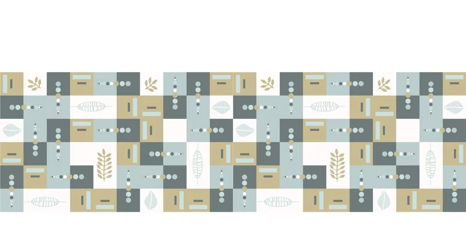 Seamless vector border pattern. Hand drawn square geometric mosaic grid. Modern Stock Illustration