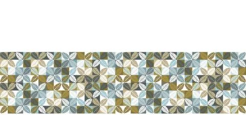 Seamless vector border pattern. Hand drawn leaf floral geometric mosaic grid Stock Illustration