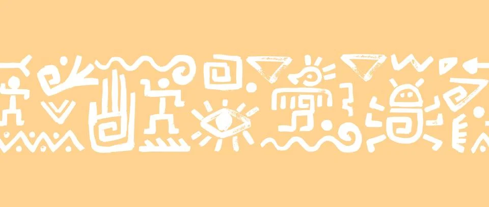 Seamless vector border pattern in white and beige with mexican, african and Stock Illustration