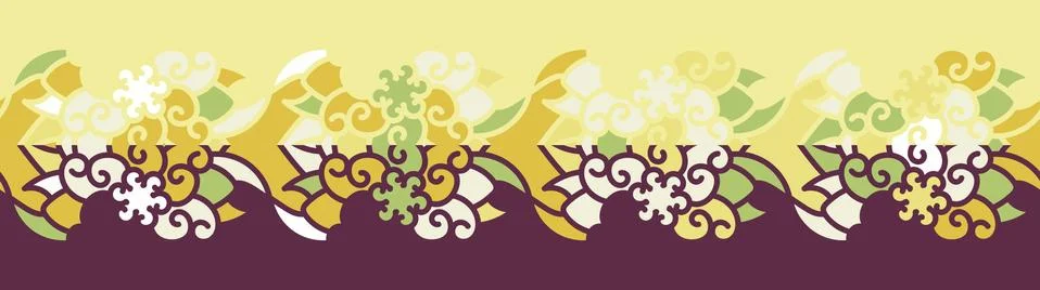 Seamless vector border print with abstracted botanical motifs Stock Illustration
