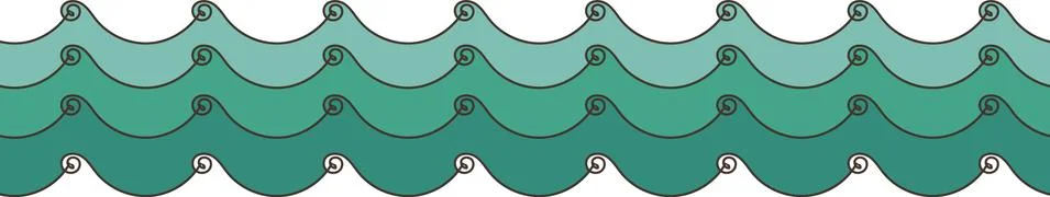Seamless vector border print with teal ocean waves Stock Illustration