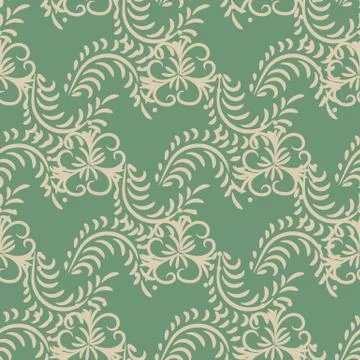 Seamless vector botanical pattern with flowers and leaves on a green background Stock Illustration