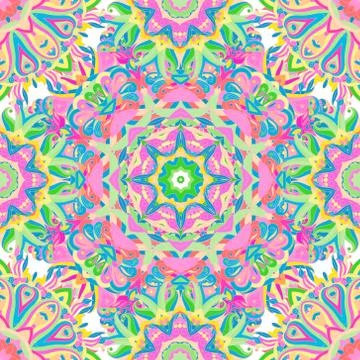 Seamless, vector, bright, ornate pattern with mandalas. Template for textiles Stock Illustration