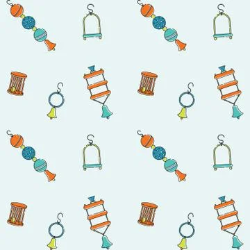 Seamless vector bright pattern for pet store bird toys Stock Illustration