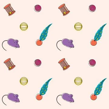 Seamless vector bright pattern for pet store cat toys Stock Illustration