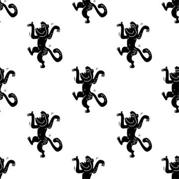 Seamless vector brush monkey pattern. Stock Illustration