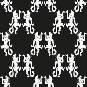 Seamless vector brush monkey pattern. Stock Illustration