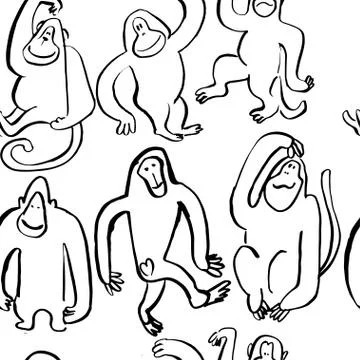 Seamless vector brush monkey pattern. Stock Illustration