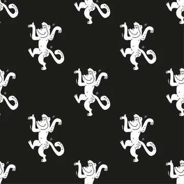 Seamless vector brush monkey pattern. Stock Illustration