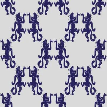 Seamless vector brush monkey pattern. Stock Illustration