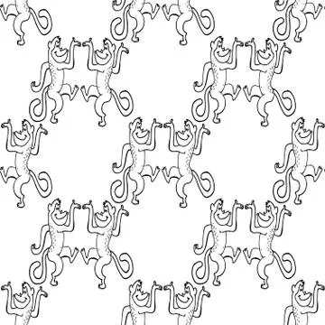 Seamless vector brush monkey pattern. Stock Illustration