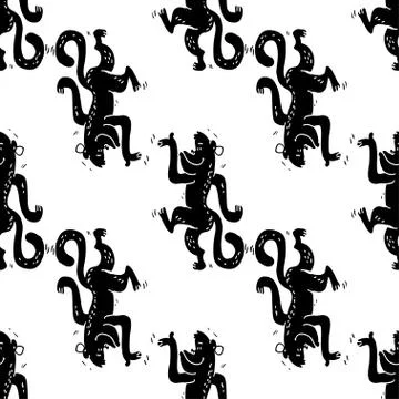 Seamless vector brush monkey pattern. Illustrazione stock