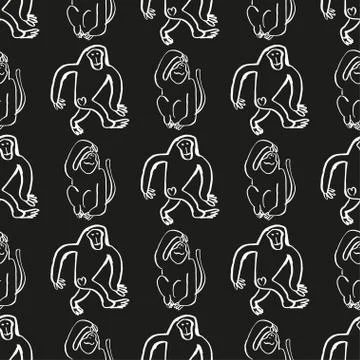 Seamless vector brush monkey pattern. Illustrazione stock