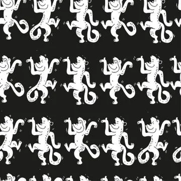 Seamless vector brush monkey pattern. Stock Illustration