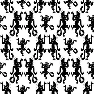 Seamless vector brush monkey pattern. Stock Illustration