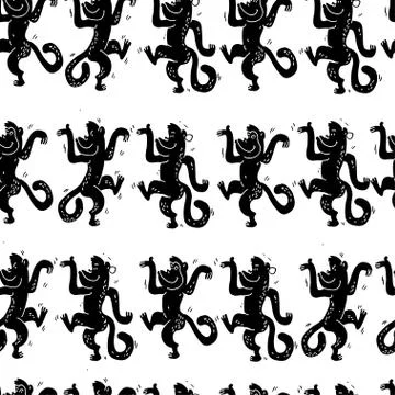 Seamless vector brush monkey pattern. Stock Illustration