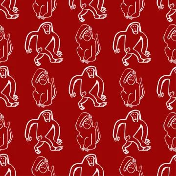 Seamless vector brush monkey pattern. イラスト素材
