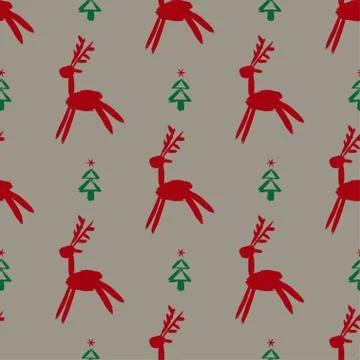 Seamless vector brush pattern with deers. Illustrazione stock