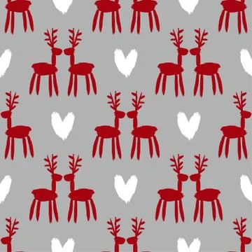 Seamless vector brush pattern with deers. Illustrazione stock