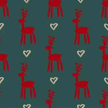 Seamless vector brush pattern with deers. Stock Illustration