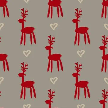 Seamless vector brush pattern with deers. Stock Illustration