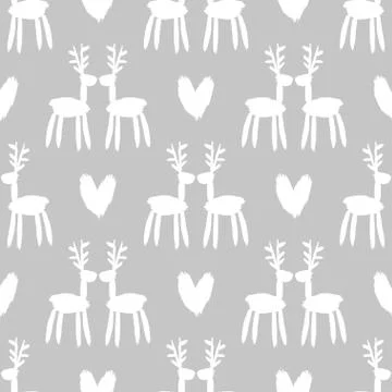 Seamless vector brush pattern with deers. Stock Illustration