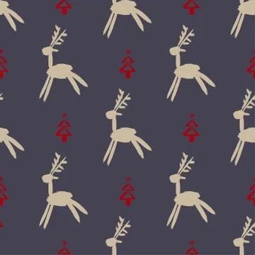 Seamless vector brush pattern with deers. Illustrazione stock