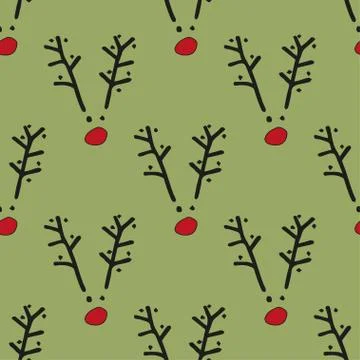 Seamless vector brush pattern with deers. Stock Illustration