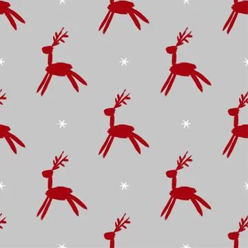 Seamless vector brush pattern with deers. Stock Illustration