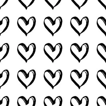 Seamless vector brush pattern with hearts. Stock Illustration