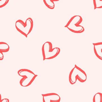 Seamless vector brush pattern with hearts. Stock Illustration