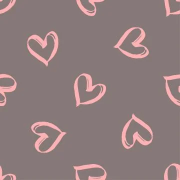 Seamless vector brush pattern with hearts. Stock Illustration