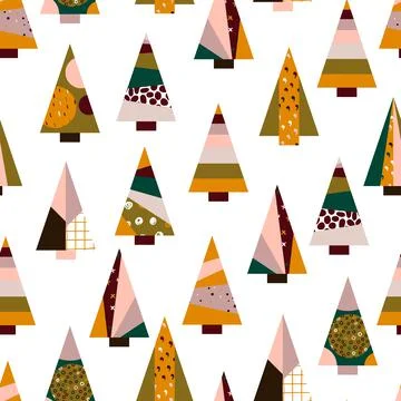 Seamless Vector cartoon triangular Christmas tree pattern Stock Illustration