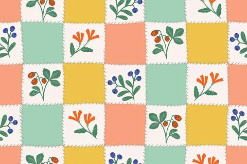 Seamless vector Cheater quilt patchwork berries and flowers, vector seamless 스톡 일러스트
