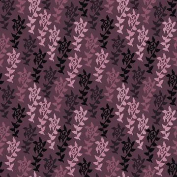 Seamless vector chevron purple pattern with sprouting plants Stock Illustration