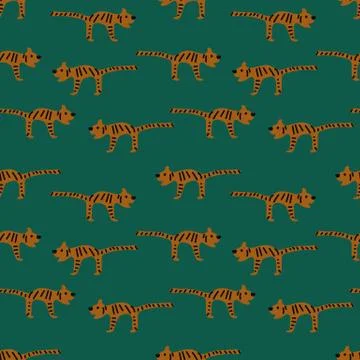 Seamless vector childish pattern with stylized tigers Stock Illustration