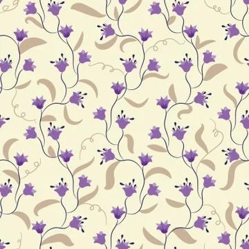 Seamless vector chintz pattern with romantic purple spring flowers Stock Illustration