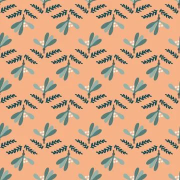 Seamless vector christmas pattern with mistletoe and tree branches Stock-Illustration