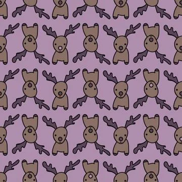 Seamless vector christmas pattern with reindeers on pink background Stock Illustration
