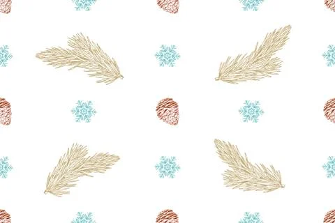 Seamless Vector Christmas pattern on a white background Stock Illustration