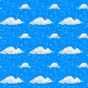 Seamless vector cloud pattern pixel art Stock Illustration