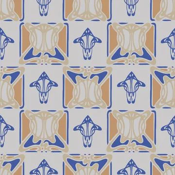 Seamless vector colored square pattern in Art Nouveau style Stock Illustration