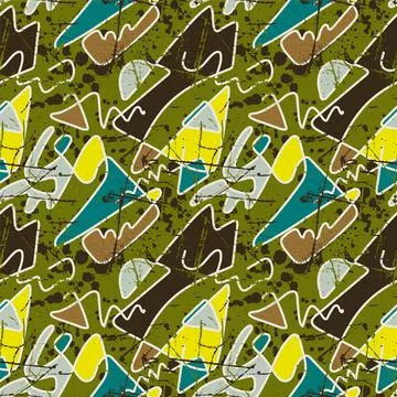 Seamless vector colorful artwork with chaotic shapes, grunge spots pattern Stock Illustration